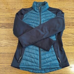 32 Heat Women's XS Teal Quilted & Black Softshell Hybrid Puffer Jacket